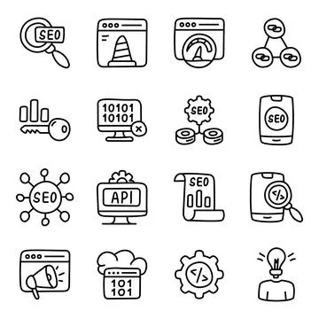 Set of Search Engine Optimization Linear Icons Illustrazione stock