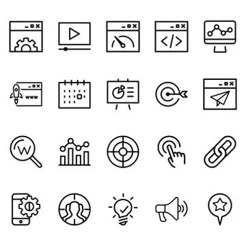 Set of search engine optimization Related Vector Lines Icons. Stock Illustration