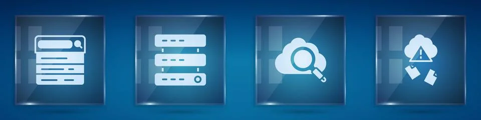 Set Search engine, Server, Data, Web Hosting, cloud computing and Cloud hacking Illustrazione stock