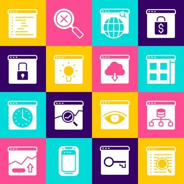 Set Search engine, Server, Data, Browser files, window, Secure your site with Stock Illustration