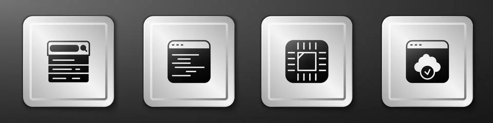 Set Search engine, Software, Processor with CPU and Cloud technology data Illustrazione stock