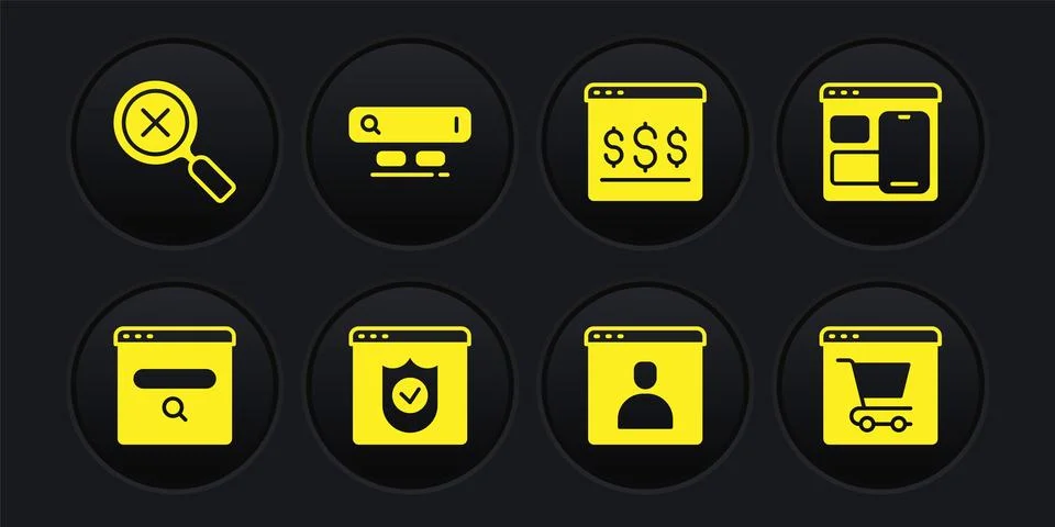 Set Search engine, Web developer programming code, Browser with shield, Create 스톡 일러스트