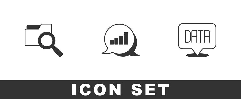 Set Search with folder, Pie chart infographic and Data analysis icon. Vector Stock Illustration