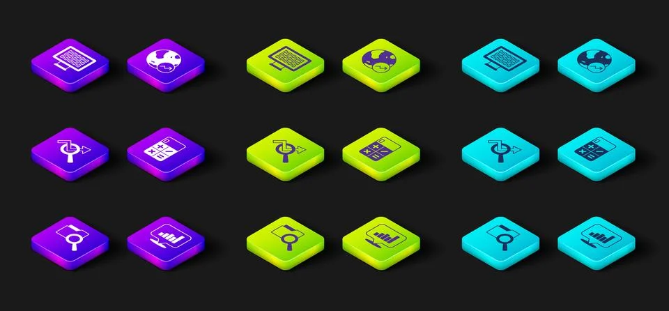 Set Search with folder, Pie chart infographic, data analysis, Calculator, F.. 스톡 일러스트