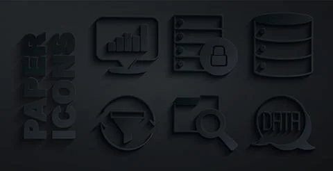 Set Search with folder, Server, Sales funnel chart, Data analysis, security Stock Illustration