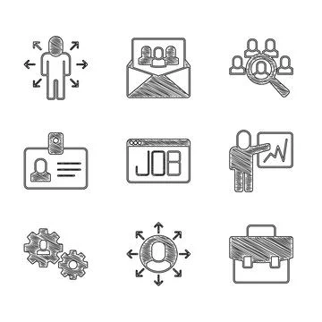 Set Search job, Multitasking manager working, Briefcase, Leader of team of 스톡 일러스트