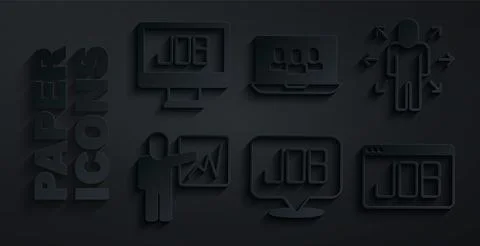 Set Search job, Multitasking manager working, Leader of team of executives Stock Illustration