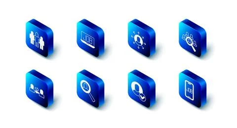 Set Search job, Multitasking manager working, Magnifying glass for search, .. Stock Illustration