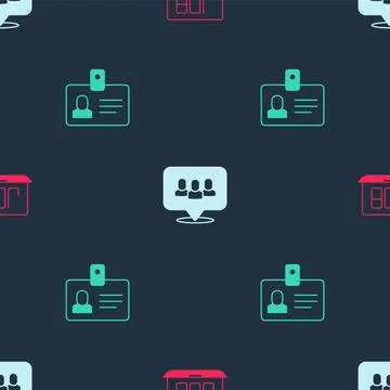 Set Search job, Project team base and Identification badge on seamless patt.. Stock Illustration