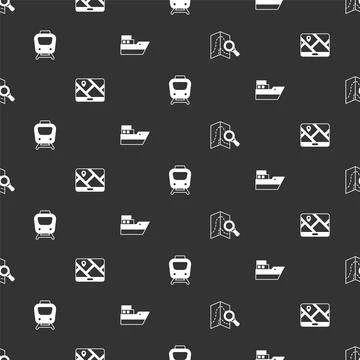 Set Search location, City map navigation, Train and Ship line path on seamless Stock Illustration