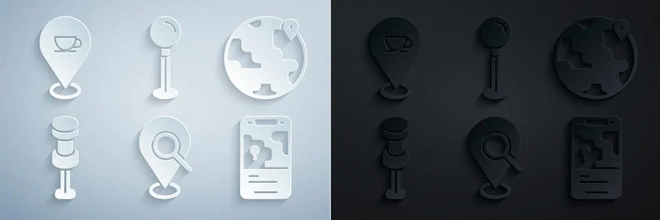 Set Search location, Location the globe, Push pin, City map navigation,  an.. 스톡 일러스트