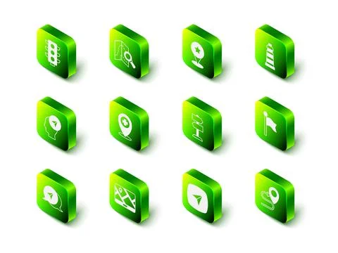 Set Search location, Map pointer with star, Lighthouse, Location marker, Route Stock Illustration