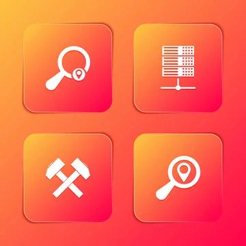 Set Search location, Server, Data, Web Hosting, Two crossed hammers and icon イラスト素材