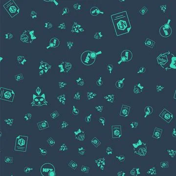 Set Search NFT, contract, Digital crypto art and  on seamless pattern. Vector Stock Illustration