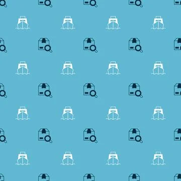 Set Search package and Cargo ship with boxes delivery on seamless pattern Stock Illustration