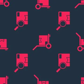 Set Search package and Hand truck and boxes on seamless pattern. Vector Stock Illustration