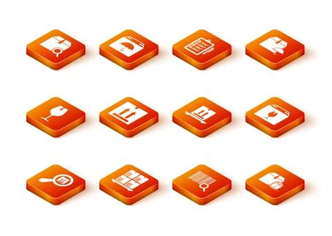 Set Search package, Cardboard boxes on pallet, Fragile broken glass, with Stock Illustration