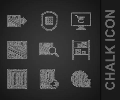 Set Search package, Envelope with euro symbol, Worldwide shipping and box Illustrazione stock