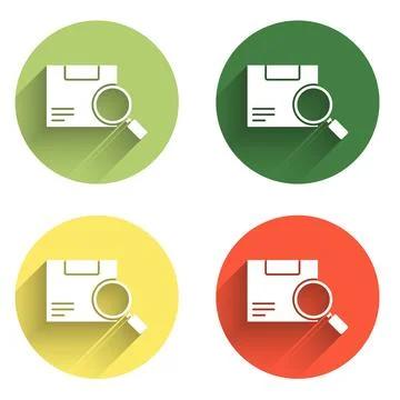 Set Search package icon isolated with long shadow background. Parcel tracki.. Stock Illustration