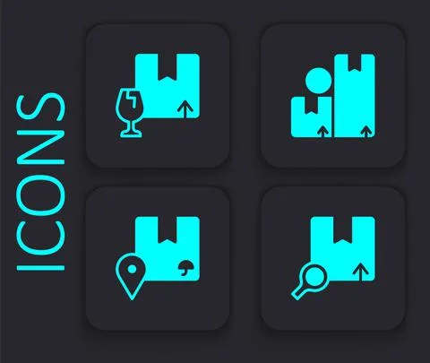 Set Search package, Package box with fragile content, Carton cardboard and Illustrazione stock