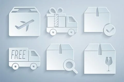 Set Search package, Package box with check mark, Free delivery service, Delivery Illustrazione stock