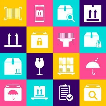 Set Search package, Umbrella and rain drops, Locked, This side up, Barcode and Illustration