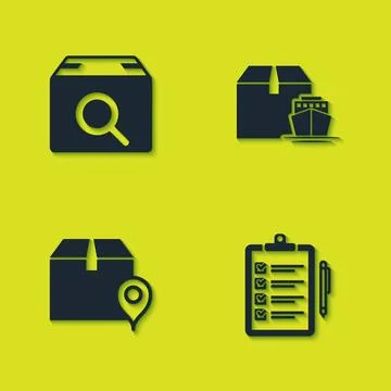 Set Search package, Verification of delivery list, Location with cardboard bo Stock Illustration