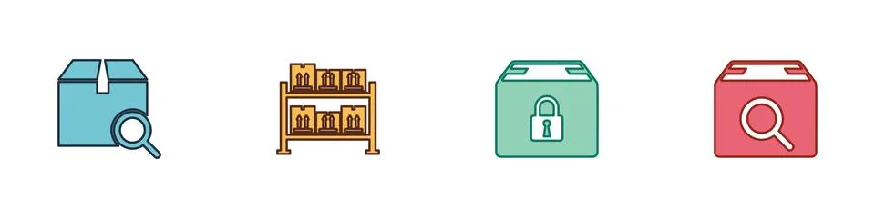 Set Search package, Warehouse, Locked and  icon. Vector Stock Illustration