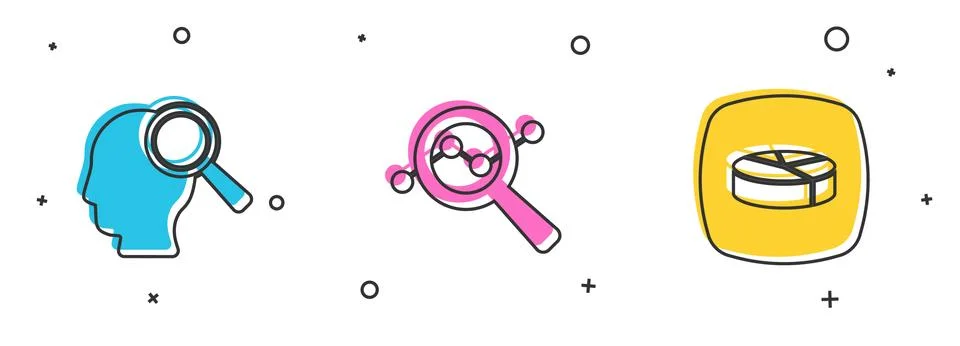 Set Search people, data analysis and Pie chart infographic icon. Vector Stock Illustration