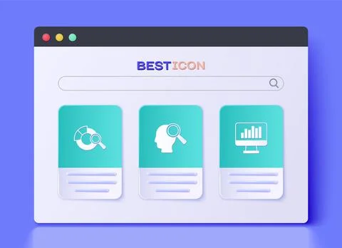 Set Search people, data analysis and Monitor with graph chart icon. Vector Stock Illustration