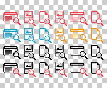 Set of Search result icon, research data report sign, analysis symbol vector Stock Illustration