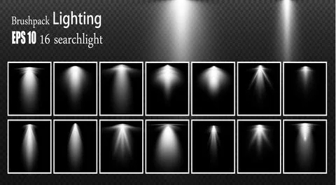 A set of searchlights. Vector light sources, concert lighting, steel floodlights Stock Illustration