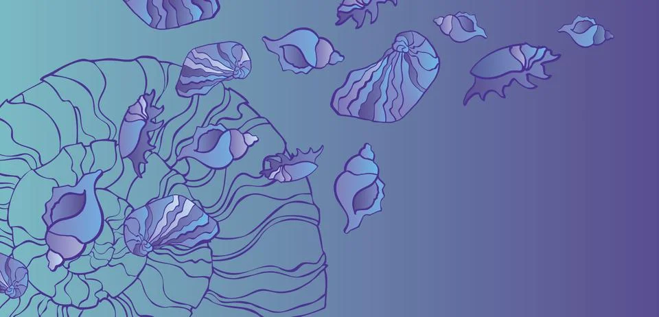 Set of seashell seamless background Illustrazione stock