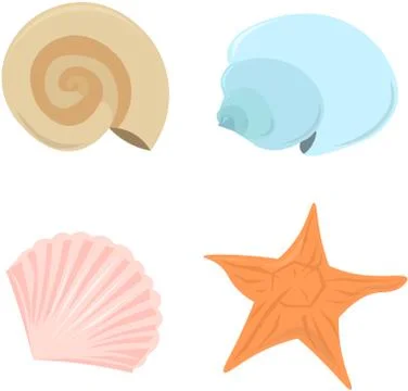Set of seashells and  starfish. Elements of summer, beach design. Stock Illustration