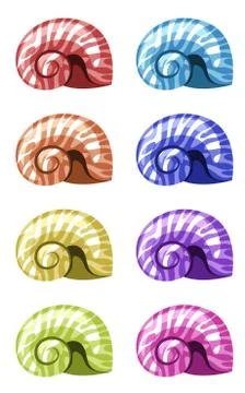 Set of seashells in different colors 스톡 일러스트