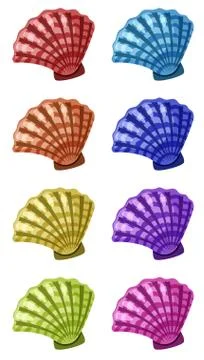 Set of seashells in different colors 스톡 일러스트