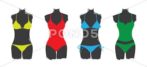 Set of seasonal ladies swimsuits, isolated illustration Stock Illustration