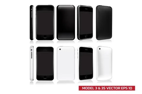 Set of Second Generation of model smartphone in different view (front, side,  Stock Illustration