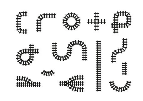 Set section path railway, line railroad for train. Different types piece of r Illustrazione stock