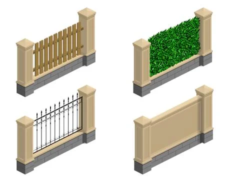Set of sections of fences for the park Stock Illustration