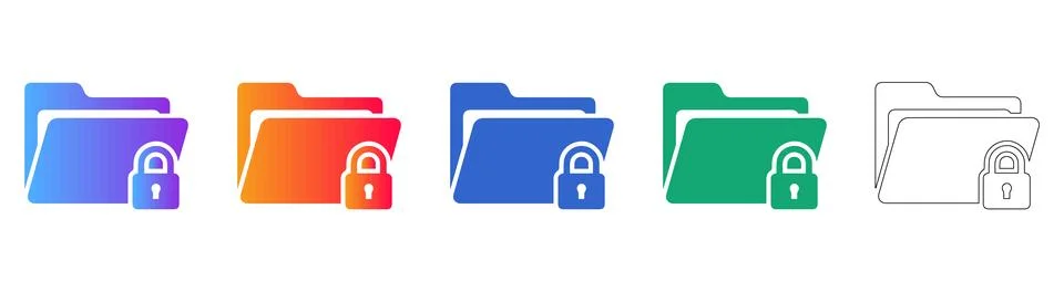 Set of Secure Folder Icons with Gradient and Line Art Styles Stockillustratie
