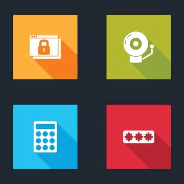 Set Secure your site with HTTPS, SSL, Ringing alarm bell, Password protection 库存插图