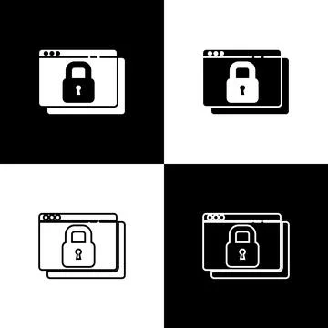 Set Secure your site with HTTPS, SSL icon isolated on black and white background 库存插图