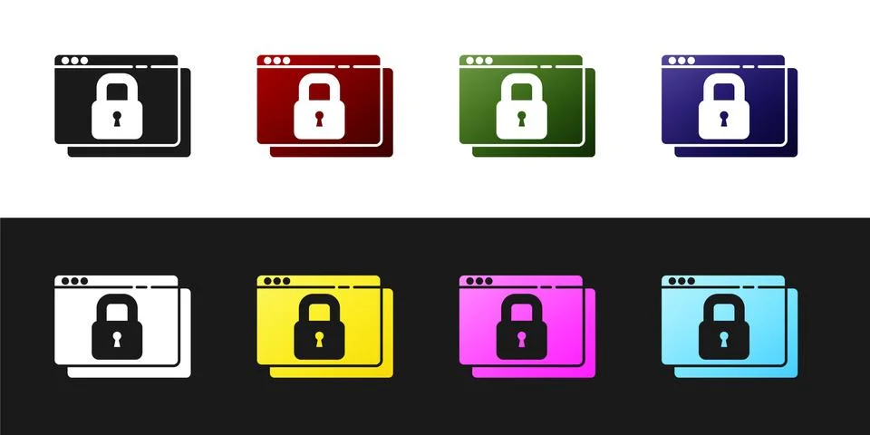 Set Secure your site with HTTPS, SSL icon isolated on black and white background Ilustración de archivo