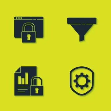 Set Secure your site with HTTPS, SSL, Shield settings gear, Document and lock Illustrazione stock