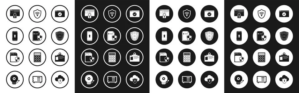 Set Secure your site with HTTPS, Smartphone lock, Shield cyber security brick 库存插图