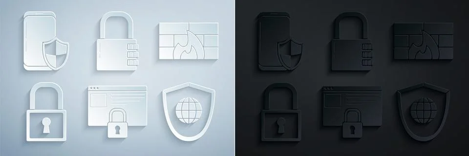Set Secure your site with HTTPS, SSL, Firewall, security wall, Lock, Shield Illustration