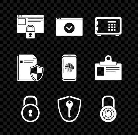 Set Secure your site with HTTPS, SSL, Safe, Lock, Shield key, combination lock Иллюстрация