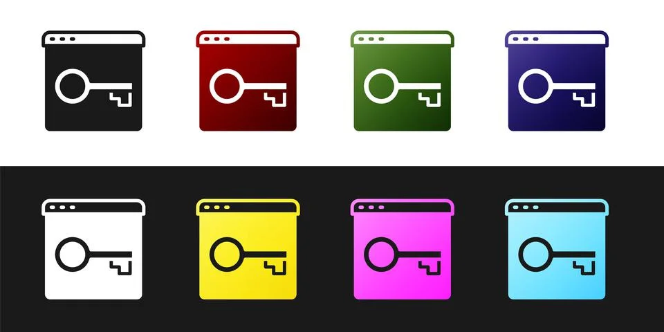 Set Secure your site with HTTPS, SSL icon isolated on black and white background 库存插图