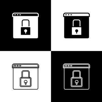 Set Secure your site with HTTPS, SSL icon isolated on black and white background 스톡 일러스트
